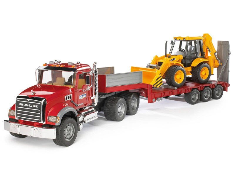 Bruder MACK Granite s návěsem a traktorem JCB 4CX 1:16 